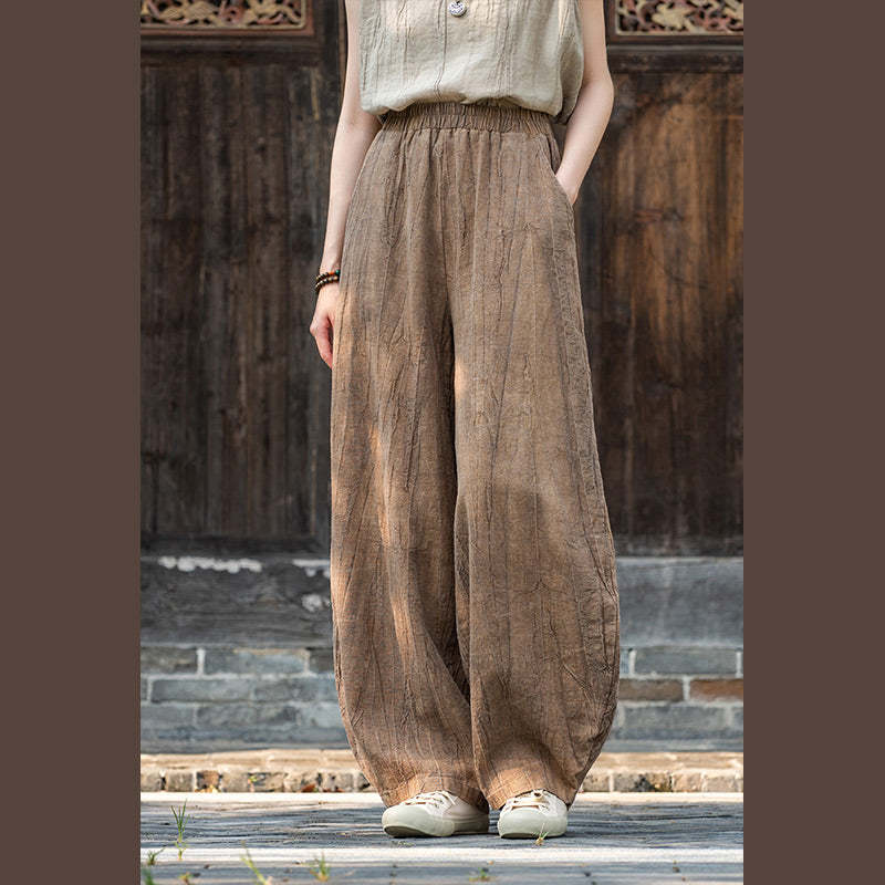 Ramie Cotton Linen Pants Tie-dye Design Trousers Loose Zen Yoga Women's Pants with Pockets