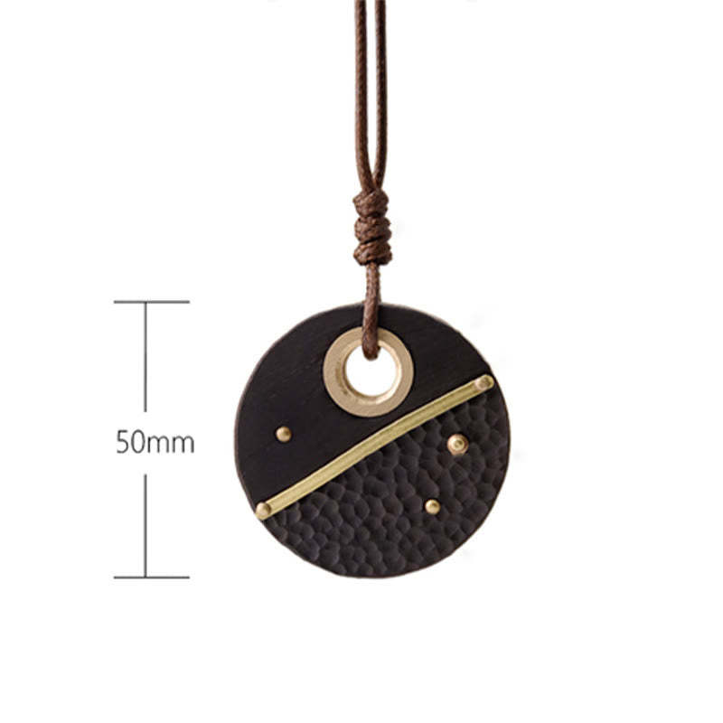 Handcrafted Round Ebony Wood Copper Peace Necklace Pendant