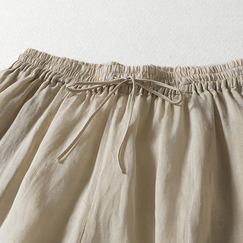 Solid Color Lace-up Cotton Linen Women's Wide Leg Pants