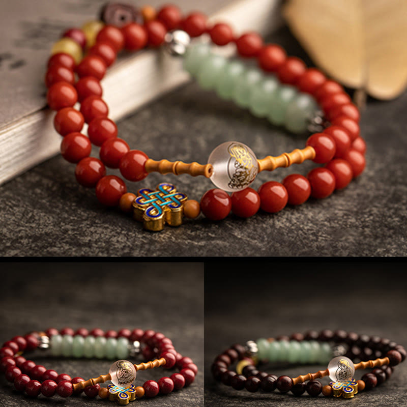 Chinese Zodiac Natal mystic zen Red Agate Small Leaf Red Sandalwood Cinnabar Amulet Blessing Double Wrap Bracelet