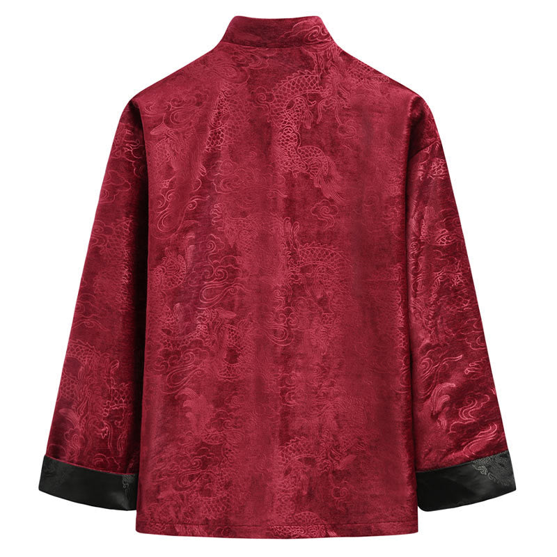 Chinese New Year Dragon Auspicious Clouds Frog-button Tang Suit Men's Jacket Shirt With Pockets