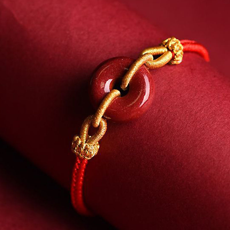 Handcrafted Cinnabar Peace Buckle Pattern Concentration Braided Bracelet