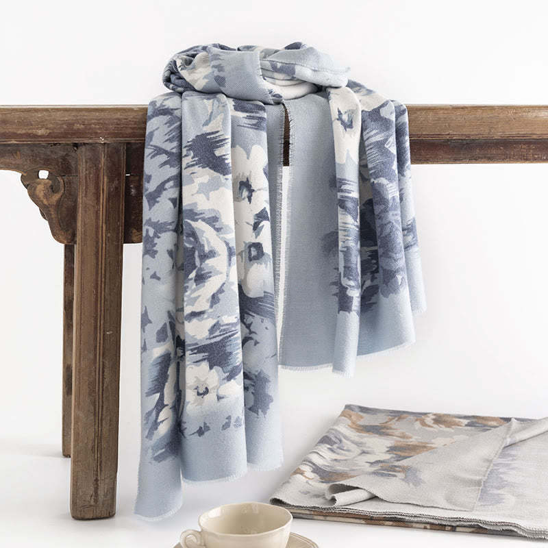 Tibetan Shawl Ethnic Retro Rose Print Fall Winter Cozy Warm Scarf Wrap