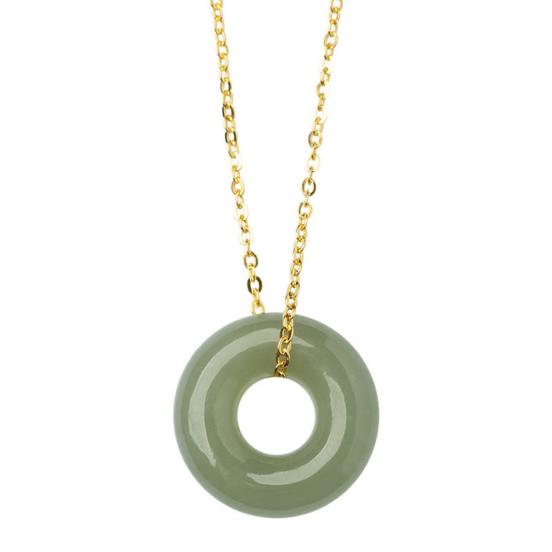 925 Sterling Silver Plated Gold Hetian Jade Peace Buckle Necklace Pendant