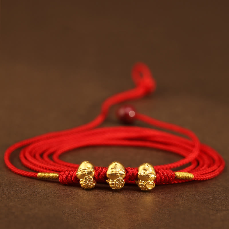 999 Gold Ingot Coin Ruyi Gourd Fu Character Year of the Snake Red String Belly Chain