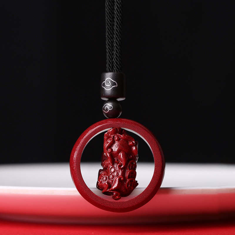 Cinnabar Om Mani Padme Hum PiXiu Blessing Lucky Bead Necklace Pendant