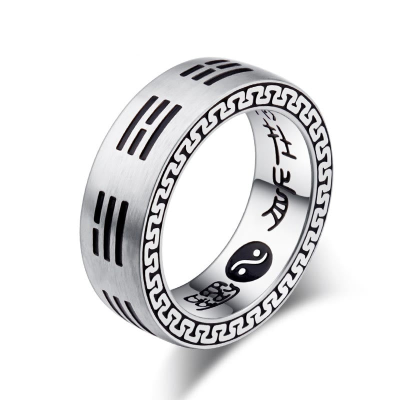 Bagua Yin Yang Taoist Nine-Character Mantra Titanium Steel Harmony Ring