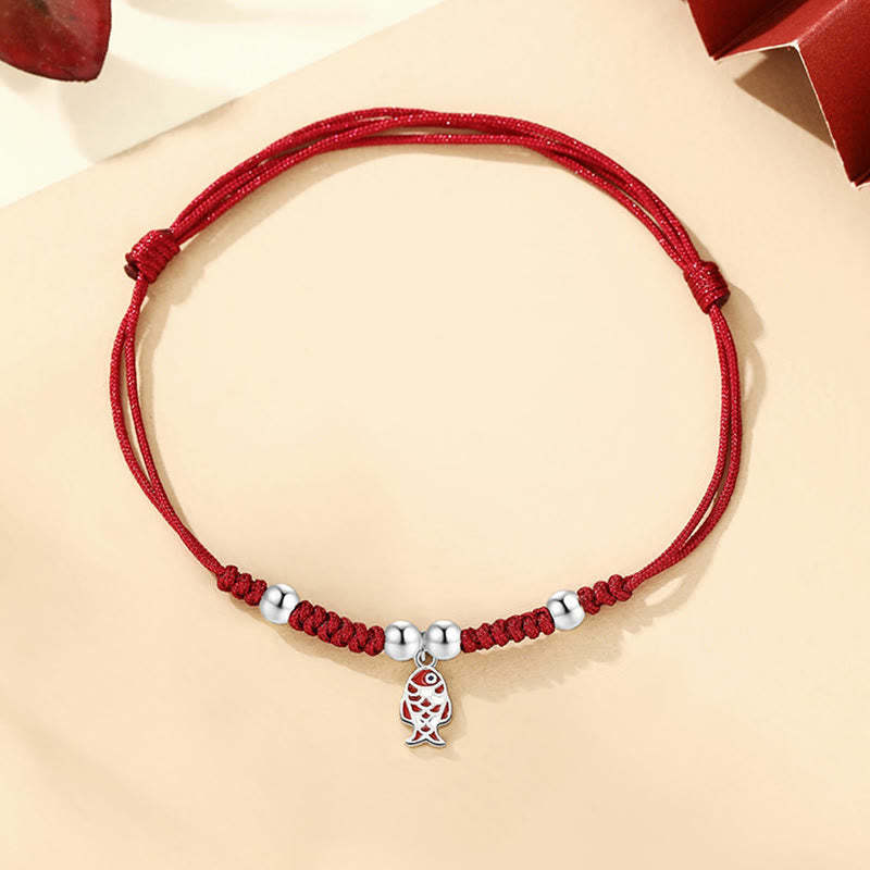 925 Sterling Silver Luck Koi Fish Wealth Handcrafted Braided Red Bracelet