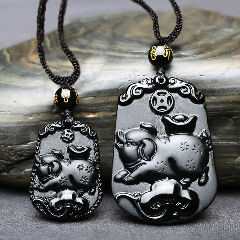 Chinese Zodiac Obsidian Purification Fulfilment Necklace Pendant