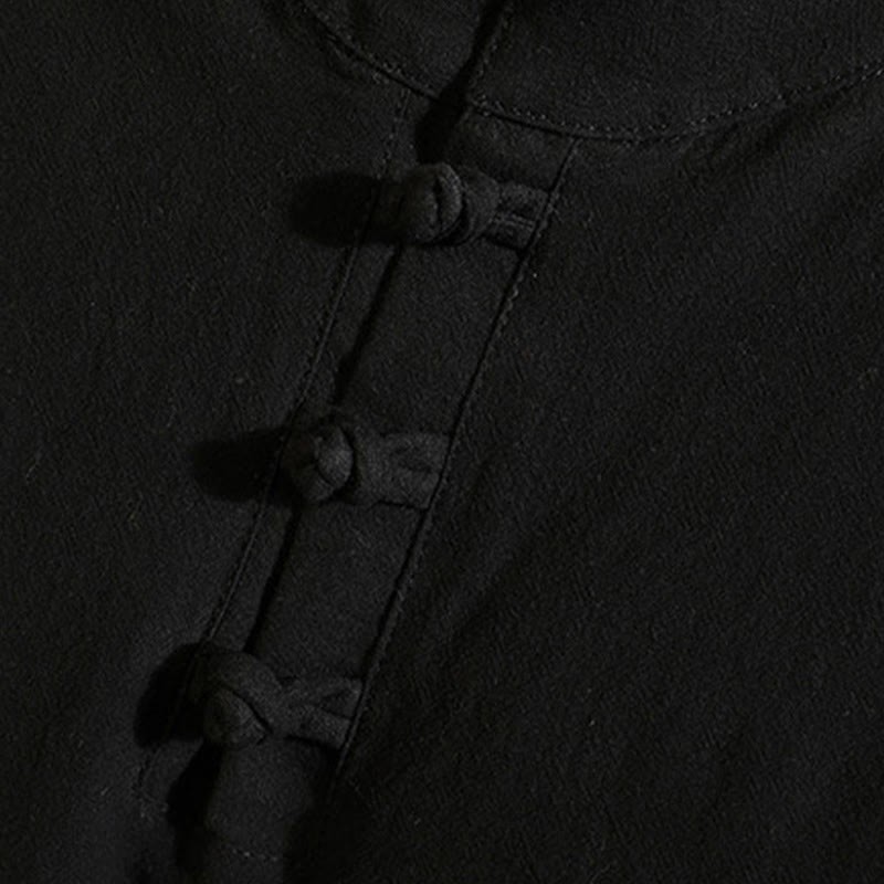 Tang Suit Pure Color Frog-Button Long Sleeve Shirt Pants Cotton Men's Suit