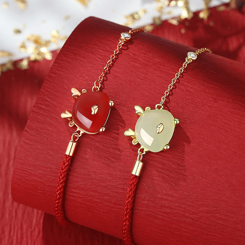 925 Sterling Silver Year of the Dragon Natural Hetian Jade Red Agate Cute Dragon Protection Success Bracelet Necklace Pendant Earrings (Extra 30% Off | USE CODE: FS30)