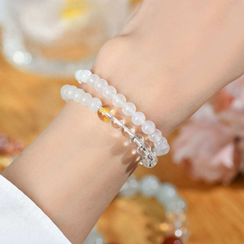 Five Elements Various Agate Crystal Chalcedony White Crystal White Agate Luck Bracelet