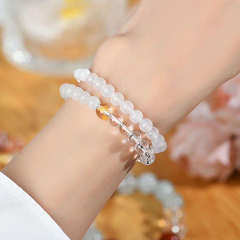 Five Elements Various Agate Crystal Chalcedony White Crystal White Agate Luck Bracelet