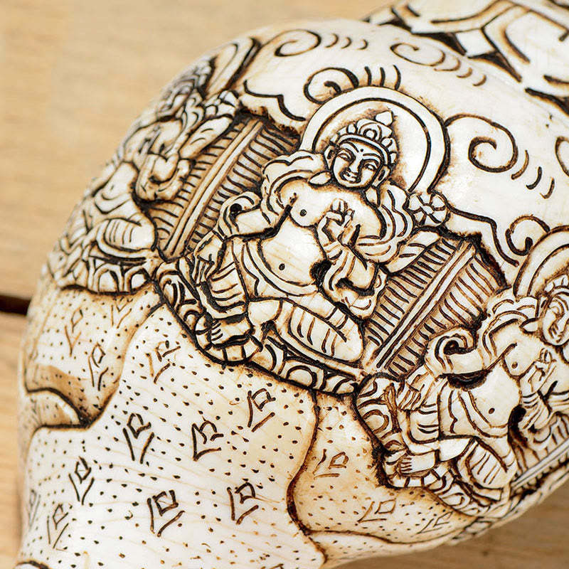 Tibetan Handmade Engraved Shankha mystic zen Avalokitesvara Conch Shell Wealth Decoration