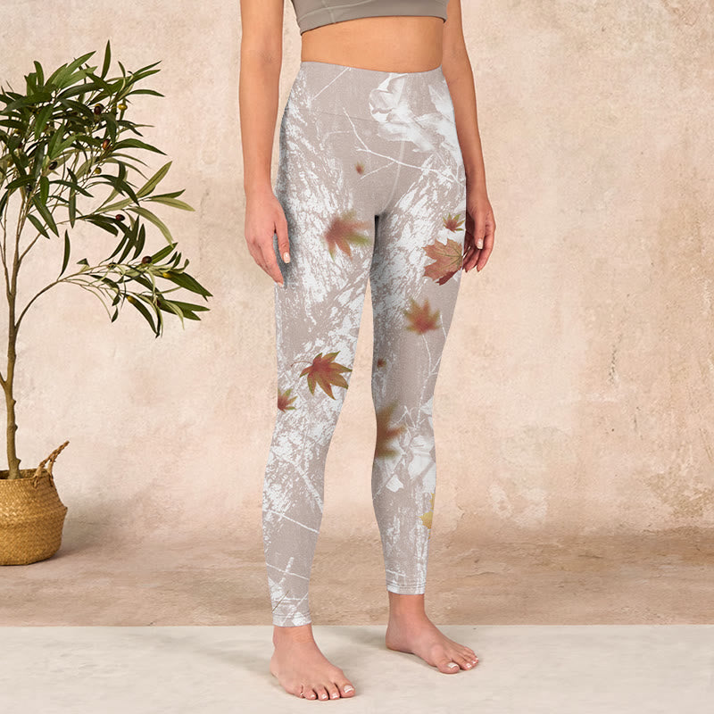 Maple Leaves Branches Print Gym Leggings Women's Yoga Pants