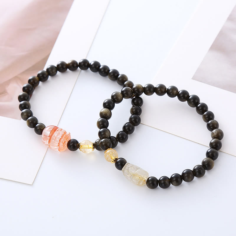 Natural Gold Sheen Obsidian PiXiu Wealth Protection Bracelet
