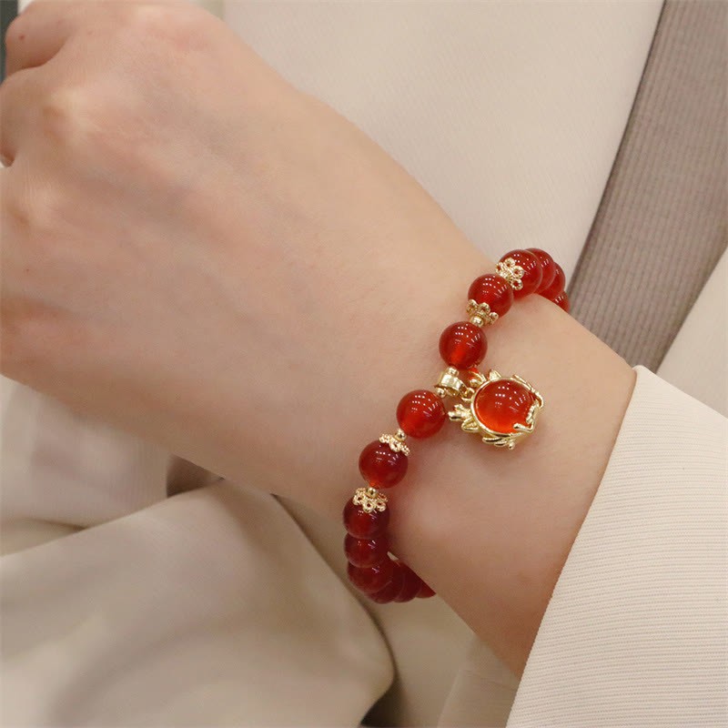 Year of the Dragon Red Agate Jade Peace Buckle Fu Character Success Bracelet (Extra 30% Off | USE CODE: FS30)