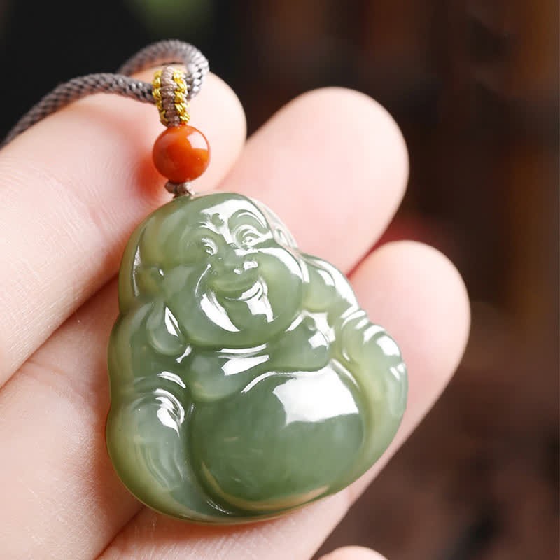 Laughing mystic zen Hetian Jade Abundance Necklace String Pendant
