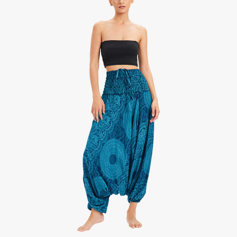 Two Style Wear Round Geometric Loose Casual Harem Trousers Jumpsuit Women's Yoga Pants