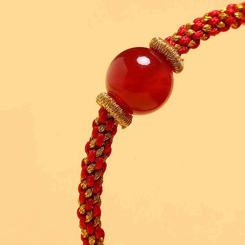 Handmade Red Agate Amethyst Golden Rutilated Quartz Pink Crystal Bead Calm Braided Bracelet