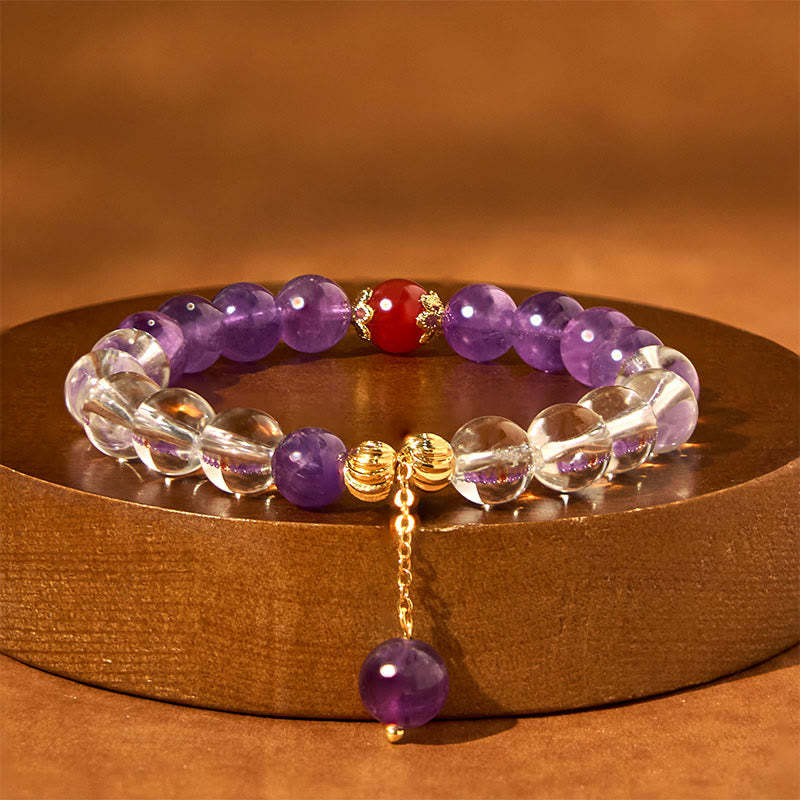 Natural Amethyst White Crystal Beads Communication Bracelet