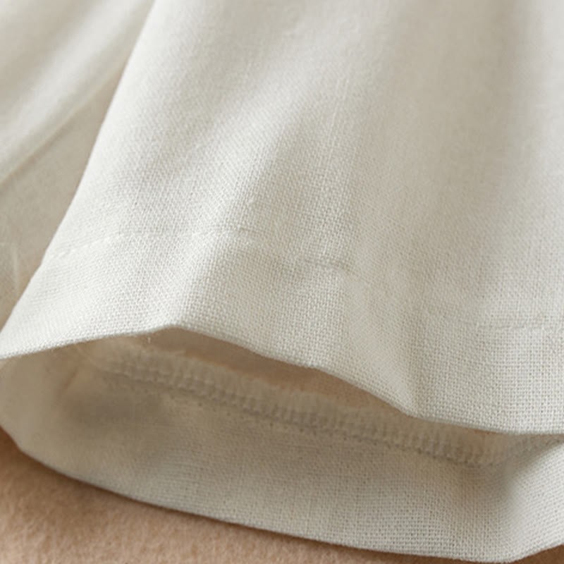 Wild Simple Design Embroidery Drawstring Cotton Linen Women's Shorts With Pockets