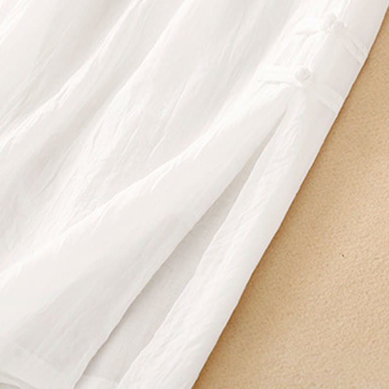 Casual Plain Color Chinese Frog Button Cotton Linen Women's Wide Leg Pants