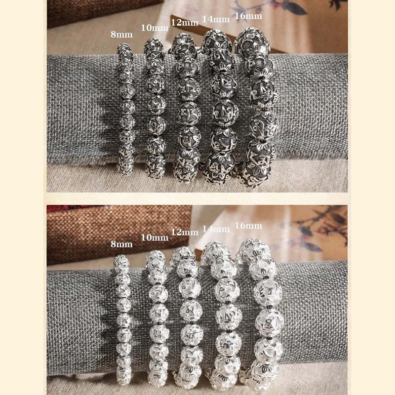 Tibetan Om Mani Padme Hum Carved Alloy Beads Amulet Bracelet (Extra 35% Off | USE CODE: FS35)