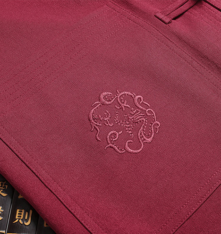 Chinese New Year Embroidered Dragon Frog-button Tang Suit Hanfu Long Sleeve Top Pants Clothing Men's Set