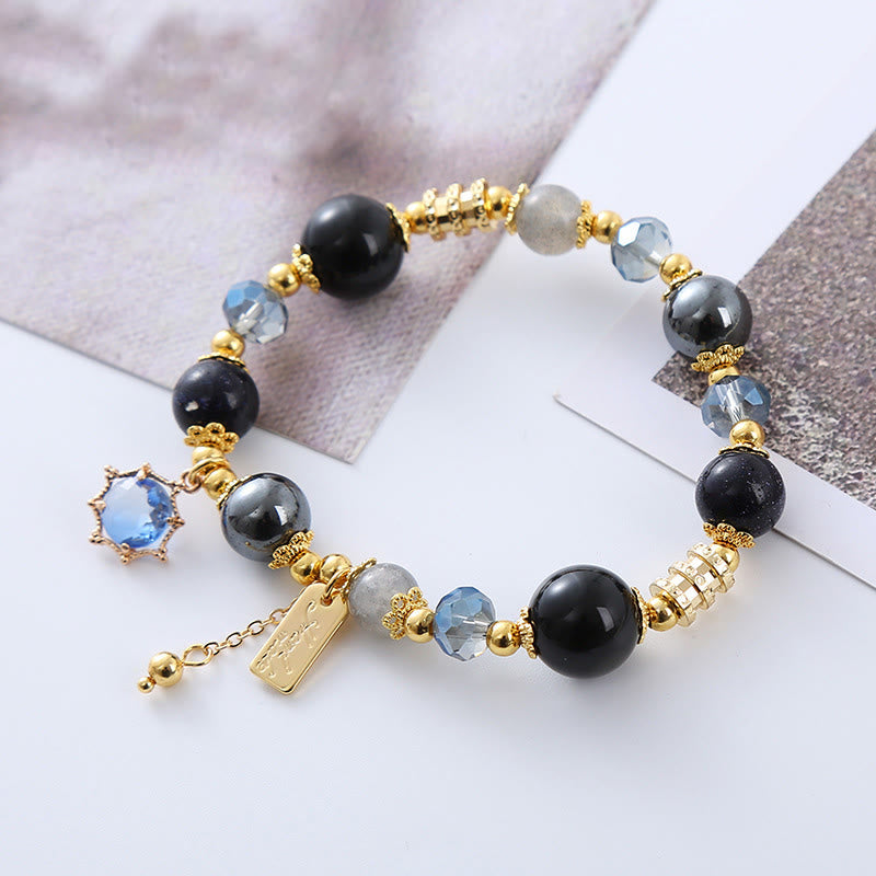 Natural Black Obsidian Hematite Blue Sandstone Strength Bracelet