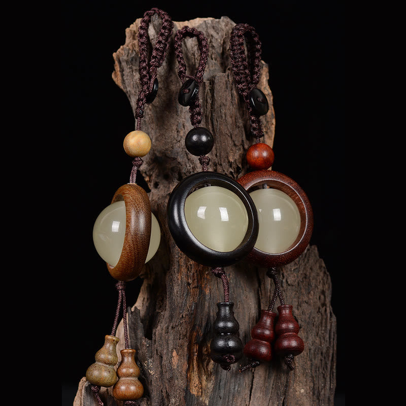 Red Sandalwood Ebony Wood Green Sandalwood Luminous Lucky Bead Gourd Peace Key Chain