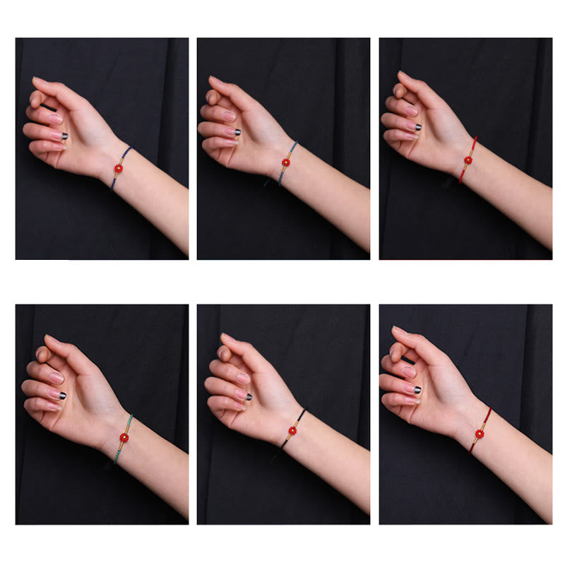 999 Gold Mini Bead Handmade Flower Design Luck Protection?Rope Bracelet