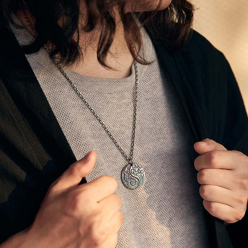 990 Sterling Silver Yin Yang Water and Fire Balance Necklace Pendant