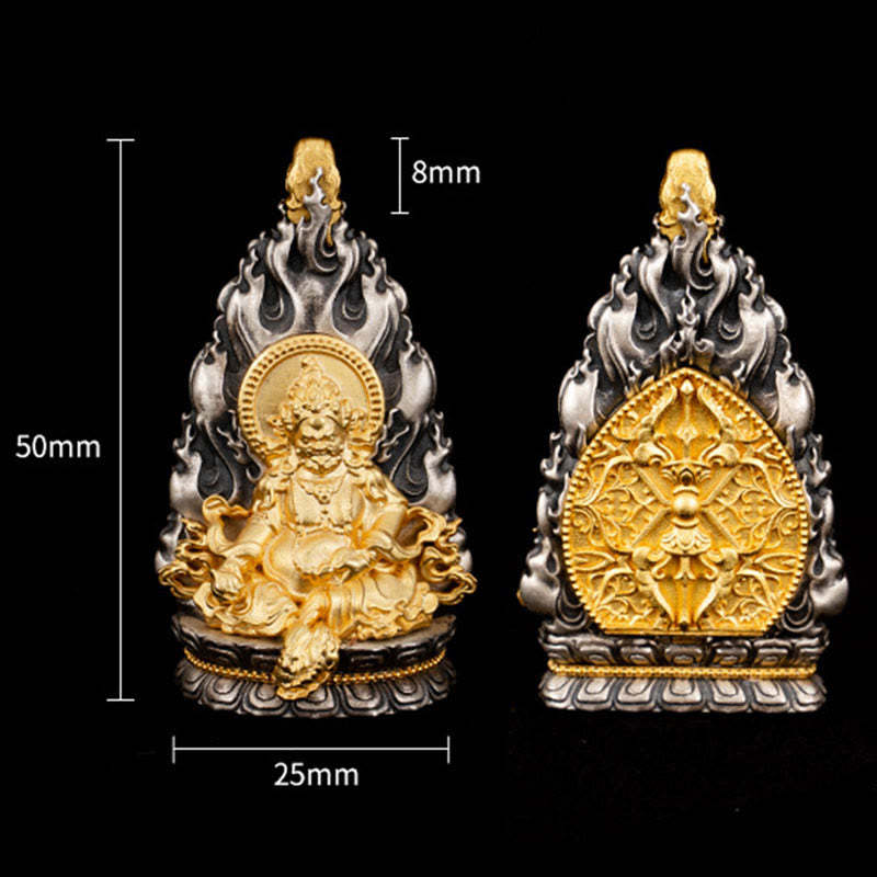 925 Sterling Silver Tibet Yellow Jambhala God of Wealth Blessing Necklace Pendant