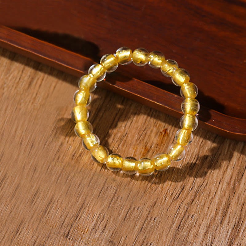 Gold Swallowing Beast Family Charm Gold Foil Liuli Glass Bead Fortune Bracelet