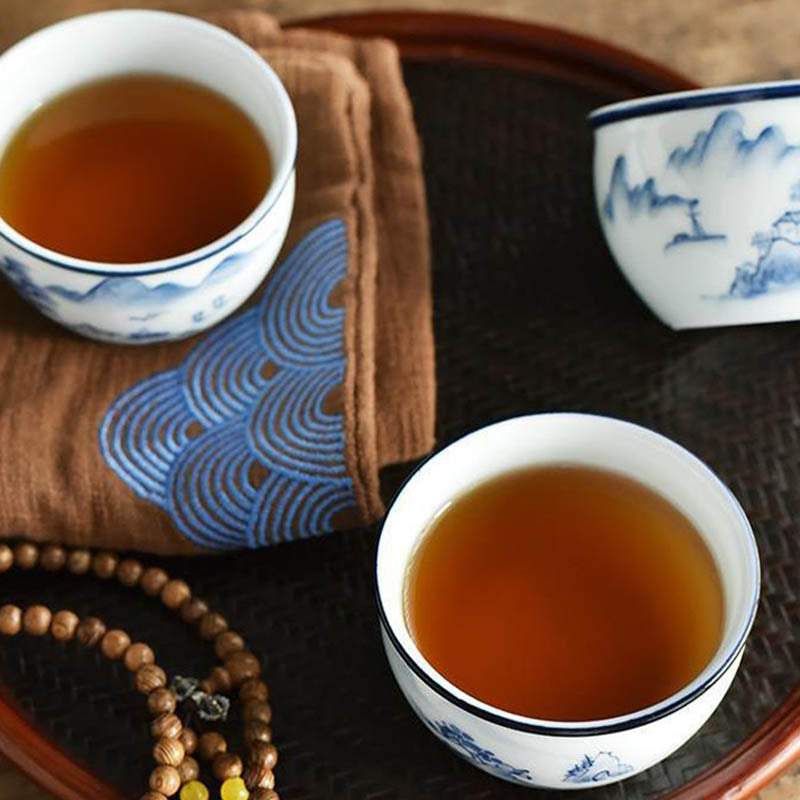 Koi Fish Lotus Flower Leaf Mountains Tree Ceramic Teacup Kung Fu Tea Cup 130ml