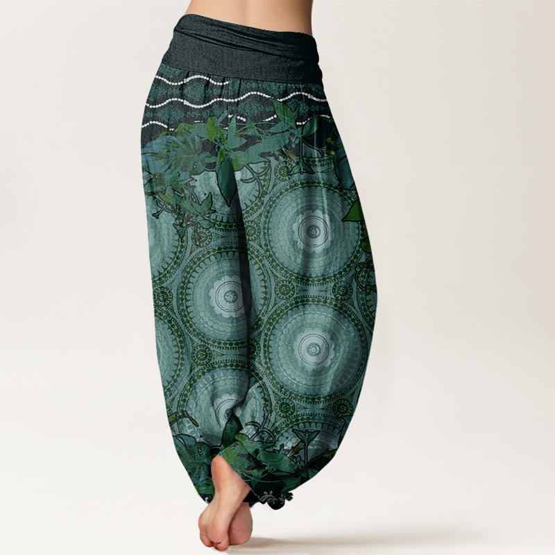 Circular Mandara Leaves Women's Elastic Waist Harem Pants