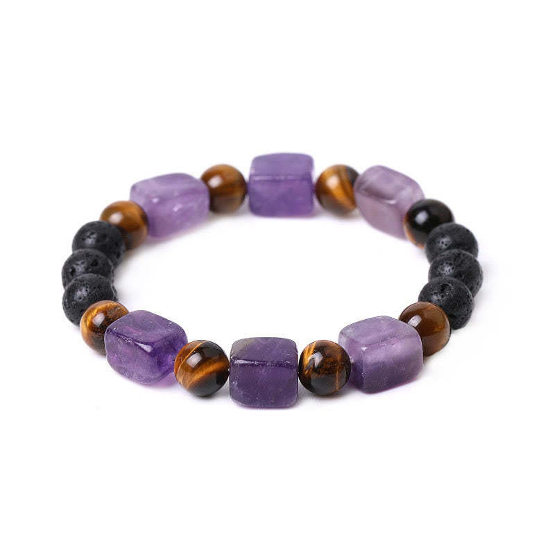 Various Crystals Cube Amethyst Lava Rock Support Bracelet