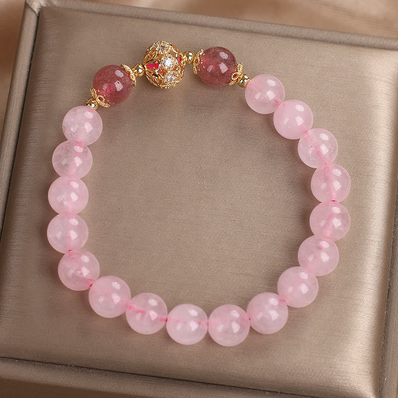 Pink Crystal Strawberry Quartz Love Bracelet