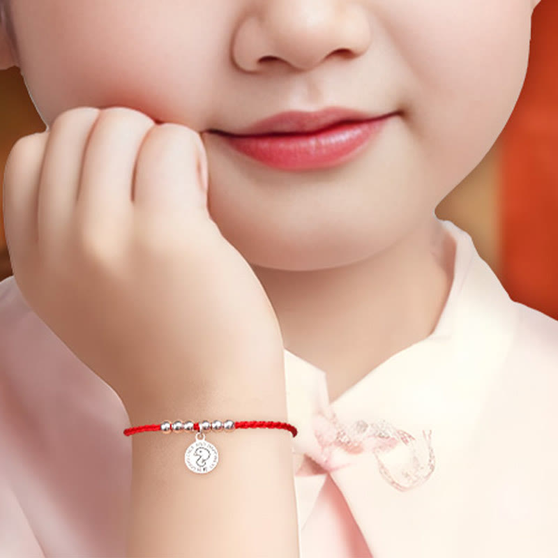 Chinese Zodiac Kid Red String 999 Sterling Silver Protection Bracelet