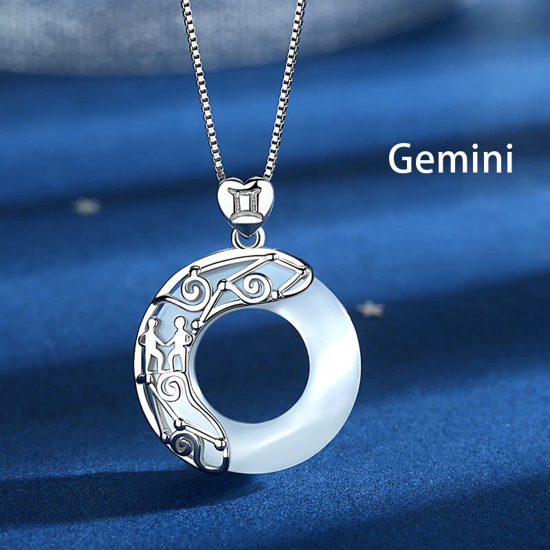 925 Sterling Silver 12 Constellations of the Zodiac Cat's Eye Love Support Necklace Pendant
