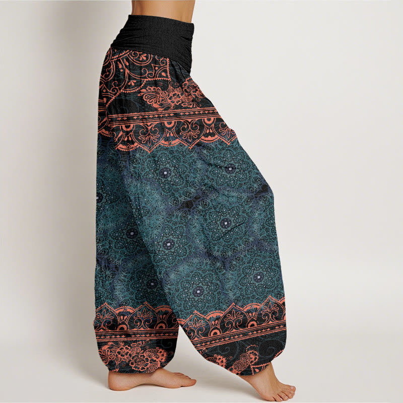 Elegant Mandala Flowers Design Women's Elastic Waist Harem Pants
