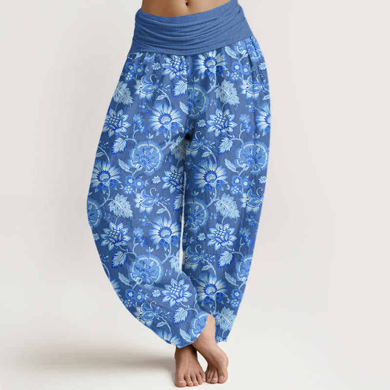 Casual Petal Vine Pattern Women's Elastic Waist Harem Pants