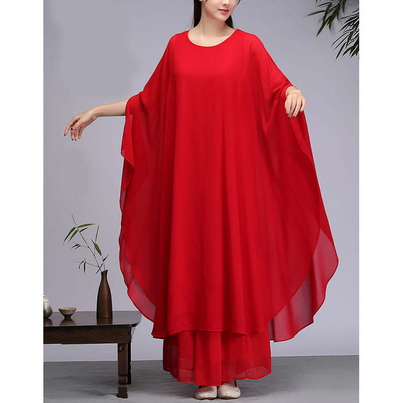 Simple Pattern Midi Dress Wide Leg Pants Meditation Spiritual Zen Practice Yoga Dance Clothing
