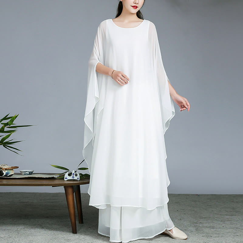 Simple Pattern Midi Dress Wide Leg Pants Meditation Spiritual Zen Practice Yoga Dance Clothing