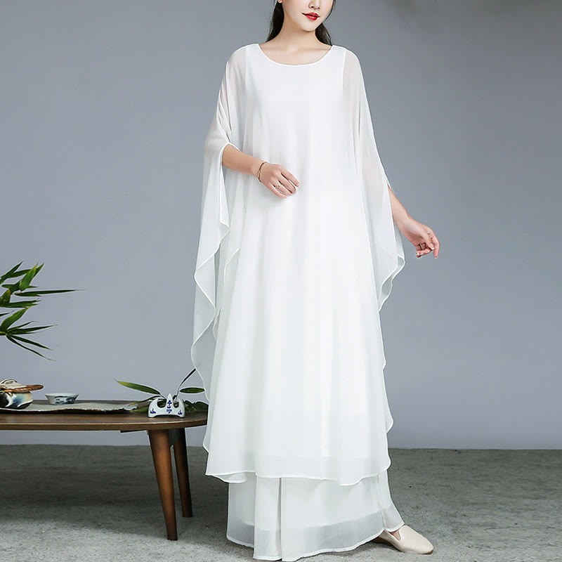 Simple Pattern Midi Dress Wide Leg Pants Meditation Spiritual Zen Practice Yoga Dance Clothing