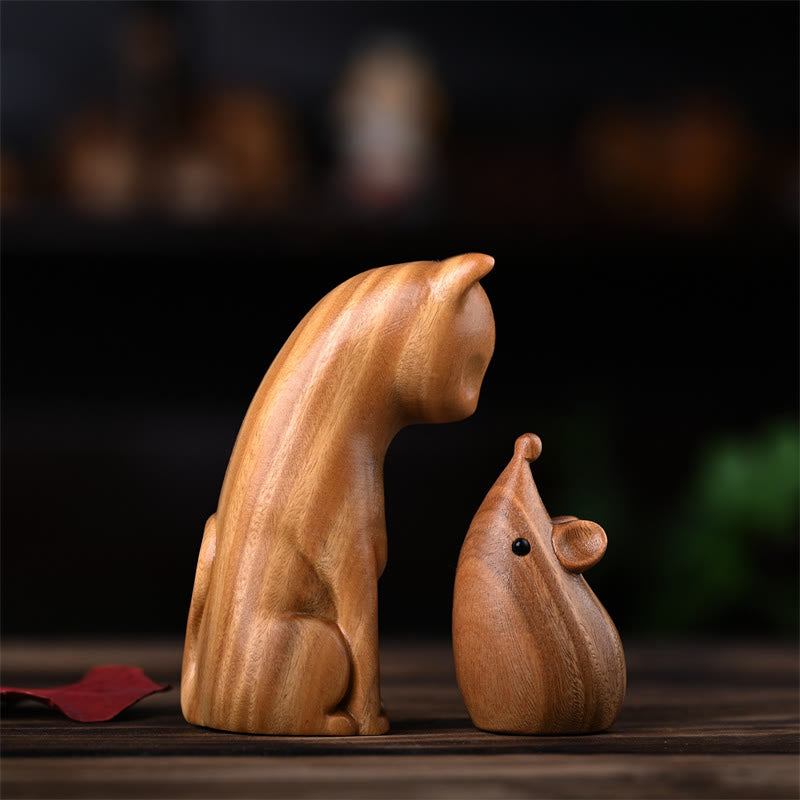 Small Cat Mouse Green Sandalwood African Red Rosewood Peace Home Decoration