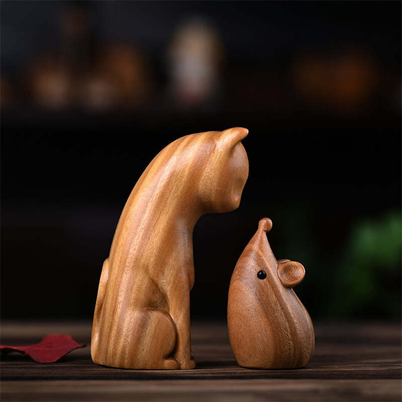 Small Cat Mouse Green Sandalwood African Red Rosewood Peace Home Decoration