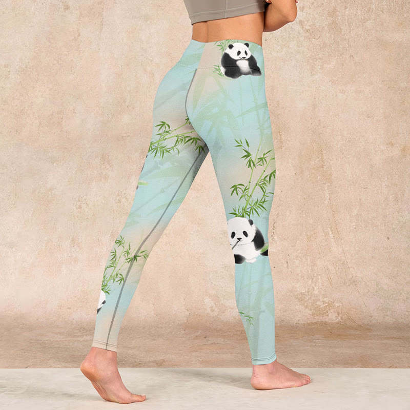 Pandas Bamboo Print Gym Leggings Women's Yoga Pants