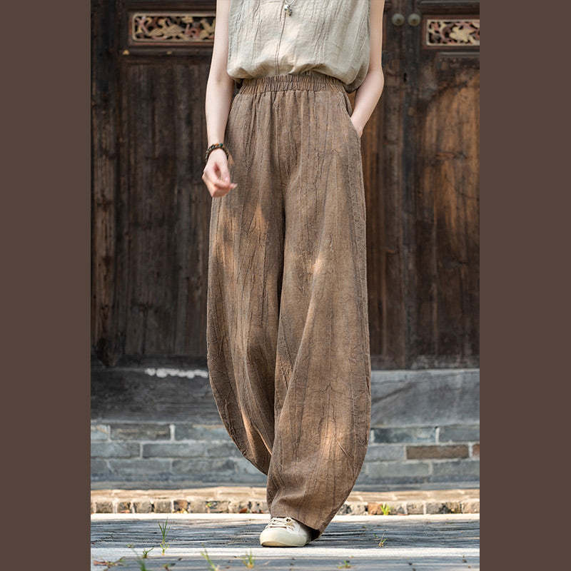 Ramie Cotton Linen Pants Tie-dye Design Trousers Loose Zen Yoga Women's Pants with Pockets